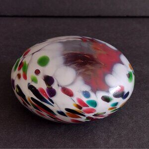 Vintage Signed 1996 Hand Blown Art Glass Paperweight Millefiori Rainbow Confetti